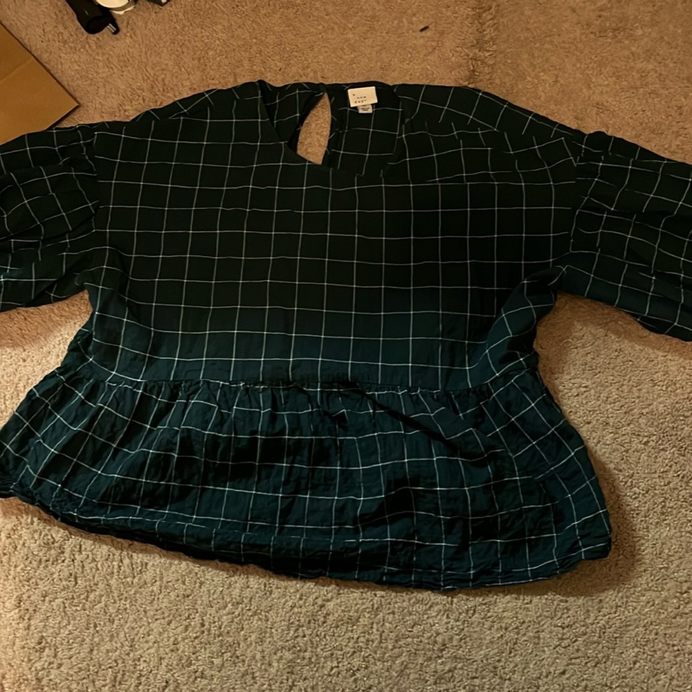 A New Day puff-sleeve top- XL, dark green